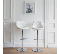 Happy Garden Lot de 2 tabourets de Bar Blanc Jasper. Chaise de Cuisine au Design Moderne avec Assise réglable en Hauteur, Rotation à 360° et Repose-Pieds. Tabourets avec Dossier Blanc.