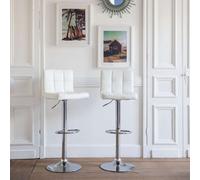 Happy Garden Tabourets de bar MIKE – Blanc, assise réglable, rotation 360° – Lot de 2