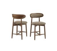 COLAMY Lot de 2 Tabourets de Bar en Bois Massif, Scandinaves avec Dossier Ergonomique, Assise Rembourrée et Repose-Pieds,Marron