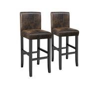 Tabouret de bar - TECTAKE - Lot de 2 tabourets avec dossier rembourré et pieds en bois massif, hauteur d’assise 76 cm - Marron foncé