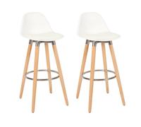 Lot de 2 Tabourets de Bar - Box and Beyond - Hauteur 91 cm - Bois, Métal et Plastique Blanc - Repose-pieds