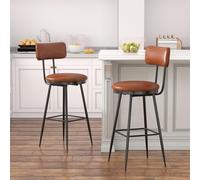 Lot de 2 tabourets de bar cuirPolyuréthanemarron, chaises modernes confortables avec base métal, pour cuisine salle à manger comptoir