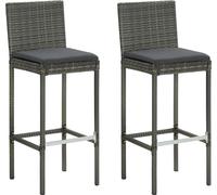 vidaXL Tabouret de bar de jardin 2 pièces avec coussins Gris Poly Rattan