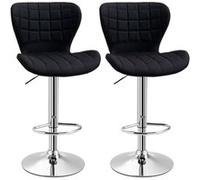 Lot de 2 tabourets de bar design contemporain hauteur d'assise réglable 59-81 cm pivotant 360° lin noir Noir G