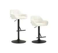 HomCom Lot de 2 tabourets de bar – hauteur réglable, assises pivotantes, tissu effet lin, crème