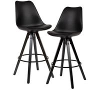 Lot de 2 tabourets de bar design scandinave en simili cuir noir et bois massif - WOHNLING