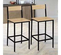 IDMARKET Lot de 2 tabourets de bar DETROIT avec dossier chaise de cuisine design industriel
