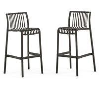 Lot de 2 tabourets de bar d'extérieur, empilables, en polypropylène, motif bambou, pour le jardin, la terrasse, les bars et les restaurants – Olimpia XL/Noir