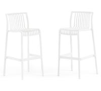 Lot de 2 tabourets de bar d'extérieur, empilables, en polypropylène, motif bambou, pour le jardin, la terrasse, les bars et les restaurants – Olimpia XL/Blanc