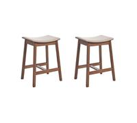 Beliani Lot de 2 Tabourets de Bar Assise Tapissée Bois Foncé et Beige Dixon