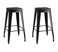 Lot de 2 tabourets de bar empilables en métal noir, hauteur comptoir, repose-pieds