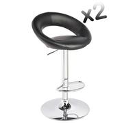 Lot de 2 tabourets de bar en Polyurethane et acier chrome coloris noir Eclipse, Dim : Hauteur reglable de 78 à 105 cm --
