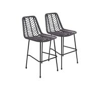 Happy Garden Tabourets de bar OKA Lot de 2 en rotin synthétique avec dossier et repose-pieds Noirs