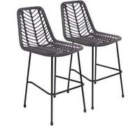 Happy Garden Tabourets de bar OKA Lot de 2 en rotin synthétique avec dossier et repose-pieds Noirs