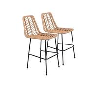 Happy Garden Lot de 2 tabourets de bar OKA en rotin synthétique avec dossier et repose-pieds Marron