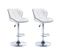 Lot de 2 tabourets de bar en simili et acier chromé - Hauteur réglable - Blanc - CALVIN