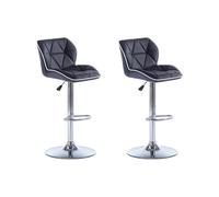 Lot de 2 tabourets de bar en simili et acier chromé - Hauteur réglable - Noir et argent - CALVIN