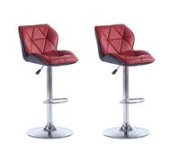 Lot de 2 tabourets de bar en simili et acier chromé - Hauteur réglable - Rouge - CALVIN