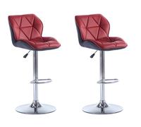 Lot de 2 tabourets de bar en simili et acier chromé - Hauteur réglable - Rouge - CALVIN