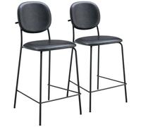 Happy Garden Lot de 2 tabourets de Bar Edmond en Simili Noir avec Repose-Pieds, Rembourrage Mousse, Pieds en Fer Noir - Parfait pour Ajouter Une Touche élégante à Tout Espace.