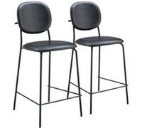 Happy Garden Lot de 2 tabourets de Bar Edmond en Simili Noir avec Repose-Pieds, Rembourrage Mousse, Pieds en Fer Noir - Parfait pour Ajouter Une Touche élégante à Tout Espace.