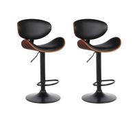 Lot de 2 tabourets de bar en simili, placage noyer et métal - Hauteur réglable - Naturel foncé et noir - MONTENEGRO