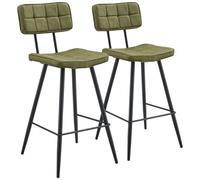 Happy Garden Lot de 2 tabourets de Bar Fernand en Simili Vert avec Repose-Pieds, Rembourrage Mousse, Pieds en Fer Noir - Apporte Une Touche rétro et sophistiquée à Votre intérieur.