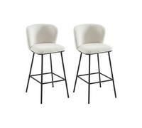 Lot de 2 tabourets de bar en tissu bouclette et métal - Blanc - SENORASE