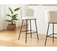 Lot de 2 tabourets de bar en tissu bouclette et métal - Blanc - SENORASE