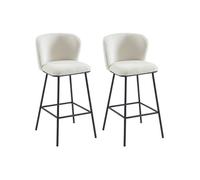 Lot de 2 tabourets de bar en tissu bouclette et métal - Blanc - SENORASE