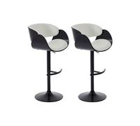 Vente-unique-Lot de 2 tabourets de Bar en Tissu Bouclette, placage frêne et métal - Hauteur Réglable - Blanc et Noir - JELSA