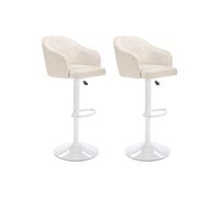 Lot de 2 tabourets de bar en tissu et métal - Hauteur réglable - Crème et blanc - CARSTEN