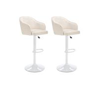 Lot de 2 tabourets de bar en tissu et métal - Hauteur réglable - Crème et blanc - CARSTEN