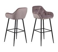 Lot de 2 Tabourets de bar en tissu et métal - Vieux rose
