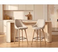 Lot de 2 tabourets de bar en tissu texturé et hêtre - Beige - MASURIE