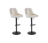Vente-unique - Lot de 2 tabourets de Bar en Tissu texturé et métal Noir - Hauteur réglable - Créme - LARANZA