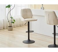 Vente-unique - Lot de 2 tabourets de Bar en Tissu texturé et métal Noir - Hauteur réglable - Créme - LARANZA