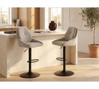Lot de 2 tabourets de bar en tissu texturé et métal noir - Hauteur réglable - Taupe - LARANZA
