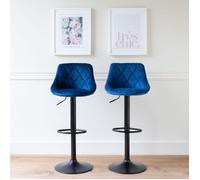 Happy Garden Lot de 2 tabourets de Bar en Velours Bleu Robin. Chaise de Cuisine, au Design Moderne, avec Assise, réglable en Hauteur, Rotation à 360° et Repose-Pieds. Tabouret avec Dossier en Velours