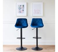 Happy Garden Lot de 2 tabourets de Bar en Velours Bleu Robin. Chaise de Cuisine, au Design Moderne, avec Assise, réglable en Hauteur, Rotation à 360° et Repose-Pieds. Tabouret avec Dossier en Velours