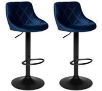 Happy Garden Lot de 2 tabourets de Bar en Velours Bleu Robin. Chaise de Cuisine, au Design Moderne, avec Assise, réglable en Hauteur, Rotation à 360° et Repose-Pieds. Tabouret avec Dossier en Velours