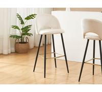 Lot de 2 tabourets de bar en velours côtelé et métal - Crème - FINCHY
