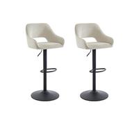 Lot de 2 tabourets de bar en velours côtelé et métal noir - Hauteur réglable - Crème - ZINEA