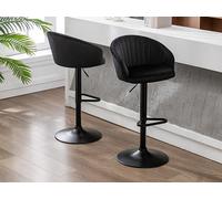 Vente-unique - Lot de 2 tabourets de Bar en Velours et métal - Hauteur réglable - Noir - DORALIZ