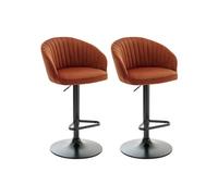 Lot de 2 tabourets de bar en velours et métal noir - Hauteur réglable - Terracotta - DORALIZ