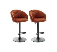 Lot de 2 tabourets de bar en velours et métal noir - Hauteur réglable - Terracotta - DORALIZ