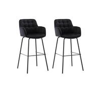 Vente-unique - Lot de 2 tabourets de Bar en Velours et métal - Noir - PEGA