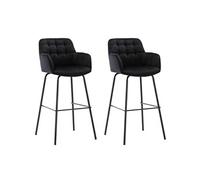 Vente-unique - Lot de 2 tabourets de Bar en Velours et métal - Noir - PEGA