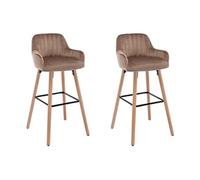 Vente-unique - Lot de 2 tabourets de Bar en Velours et Pieds Bois de hêtre - Beige - Eleana