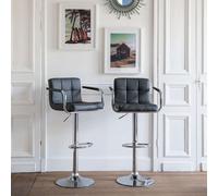 Happy Garden – Tabourets de bar MIKE – Lot de 2, dossier et accoudoirs gris, assise réglable 360°